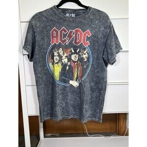 ACDC Shirt Mens M Grey Graphic Highway To Hell Acid Wash Tour Stop Shirt